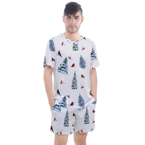 Christmas Trees And Bullfinches Men s Mesh Tee And Shorts Set by SychEva