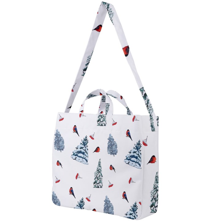 Christmas Trees And Bullfinches Square Shoulder Tote Bag