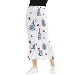 Christmas Trees And Bullfinches Maxi Fishtail Chiffon Skirt by SychEva