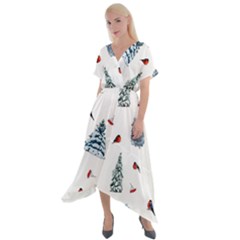 Christmas Trees And Bullfinches Cross Front Sharkbite Hem Maxi Dress by SychEva