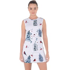 Christmas Trees And Bullfinches Lace Up Front Bodycon Dress by SychEva