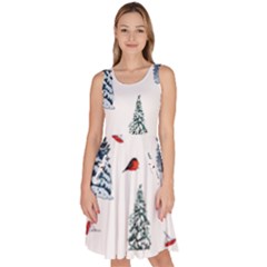 Christmas Trees And Bullfinches Knee Length Skater Dress With Pockets by SychEva