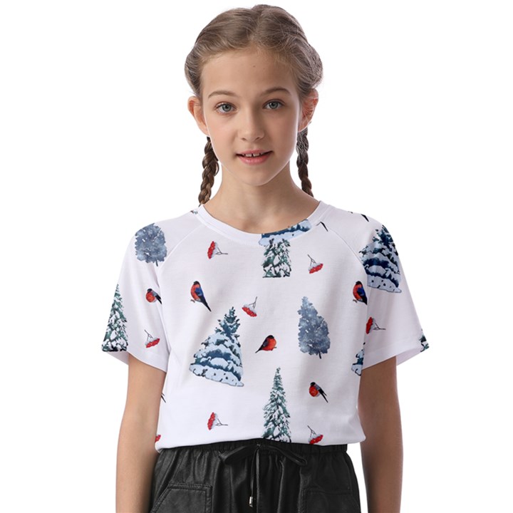 Christmas Trees And Bullfinches Kids  Basic Tee