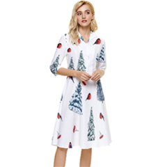 Christmas Trees And Bullfinches Classy Knee Length Dress by SychEva