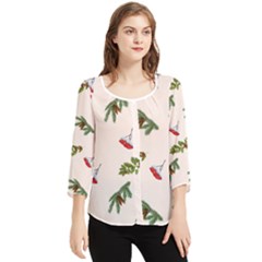 Rowan Branches And Spruce Branches Chiffon Quarter Sleeve Blouse by SychEva