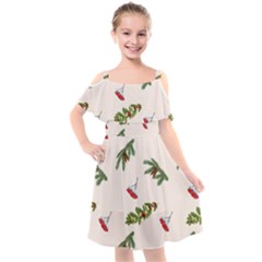 Rowan Branches And Spruce Branches Kids  Cut Out Shoulders Chiffon Dress by SychEva