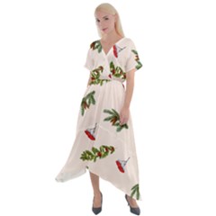 Rowan Branches And Spruce Branches Cross Front Sharkbite Hem Maxi Dress by SychEva