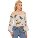 Rowan Branches And Spruce Branches Off Shoulder Flutter Bell Sleeve Top View3