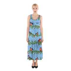 Bullfinches On Spruce Branches Sleeveless Maxi Dress by SychEva