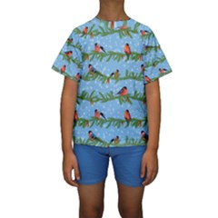 Bullfinches On Spruce Branches Kids  Short Sleeve Swimwear by SychEva