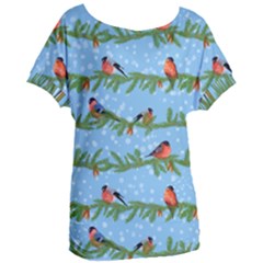 Bullfinches On Spruce Branches Women s Oversized Tee by SychEva