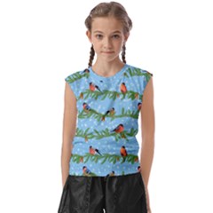 Bullfinches On Spruce Branches Kids  Raglan Cap Sleeve Tee by SychEva