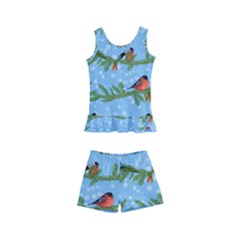 Bullfinches On Spruce Branches Kids  Boyleg Swimsuit by SychEva