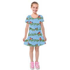 Bullfinches On Spruce Branches Kids  Short Sleeve Velvet Dress by SychEva