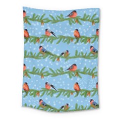 Bullfinches On Spruce Branches Medium Tapestry by SychEva