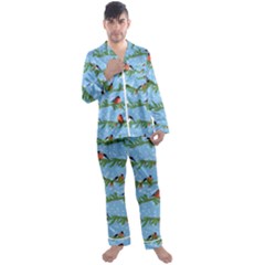 Bullfinches On Spruce Branches Men s Long Sleeve Satin Pajamas Set by SychEva