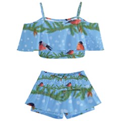 Bullfinches On Spruce Branches Kids  Off Shoulder Skirt Bikini by SychEva