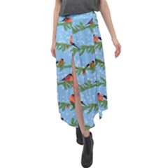 Bullfinches On Spruce Branches Velour Split Maxi Skirt by SychEva