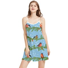 Bullfinches On Spruce Branches Summer Frill Dress by SychEva