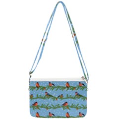 Bullfinches On Spruce Branches Double Gusset Crossbody Bag by SychEva