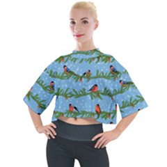 Bullfinches On Spruce Branches Mock Neck Tee by SychEva