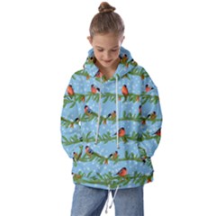 Bullfinches On Spruce Branches Kids  Oversized Hoodie by SychEva