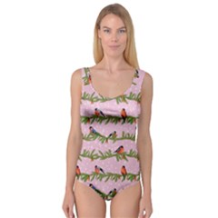 Bullfinches Sit On Branches On A Pink Background Princess Tank Leotard 