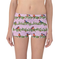 Bullfinches Sit On Branches On A Pink Background Reversible Boyleg Bikini Bottoms by SychEva