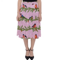 Bullfinches Sit On Branches On A Pink Background Classic Midi Skirt by SychEva