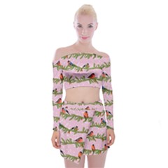 Bullfinches Sit On Branches On A Pink Background Off Shoulder Top With Mini Skirt Set by SychEva