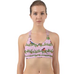 Bullfinches Sit On Branches On A Pink Background Back Web Sports Bra by SychEva