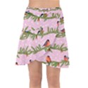 Bullfinches Sit On Branches On A Pink Background Wrap Front Skirt View1