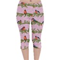 Bullfinches Sit On Branches On A Pink Background Velvet Capri Leggings  View1