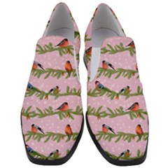 Bullfinches Sit On Branches On A Pink Background Women Slip On Heel Loafers by SychEva