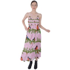 Bullfinches Sit On Branches On A Pink Background Tie Back Maxi Dress by SychEva