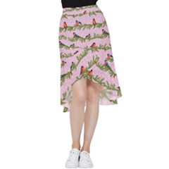 Bullfinches Sit On Branches On A Pink Background Frill Hi Low Chiffon Skirt by SychEva