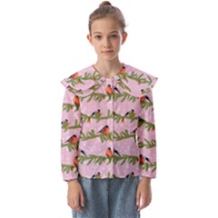 Bullfinches Sit On Branches On A Pink Background Kids  Peter Pan Collar Blouse by SychEva