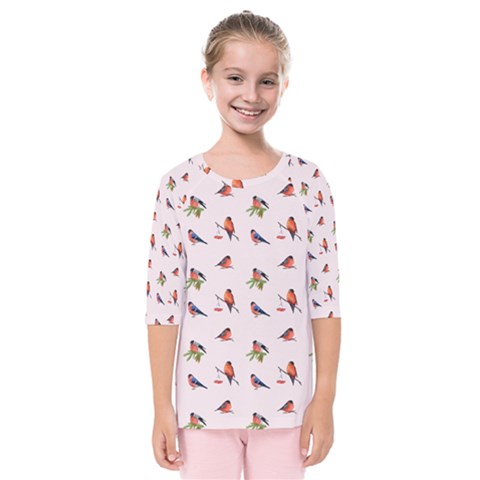 Bullfinches Sit On Branches Kids  Quarter Sleeve Raglan Tee by SychEva