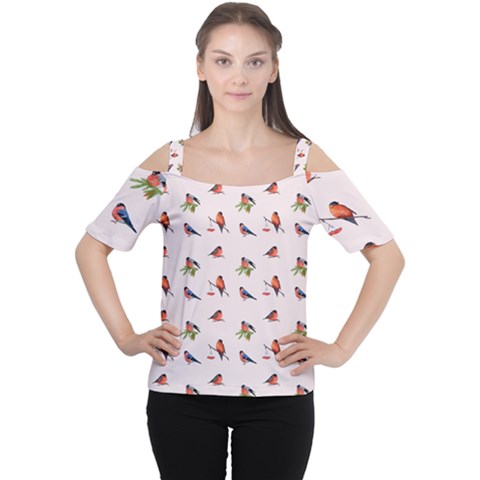 Bullfinches Sit On Branches Cutout Shoulder Tee by SychEva