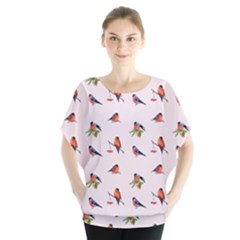 Bullfinches Sit On Branches Batwing Chiffon Blouse