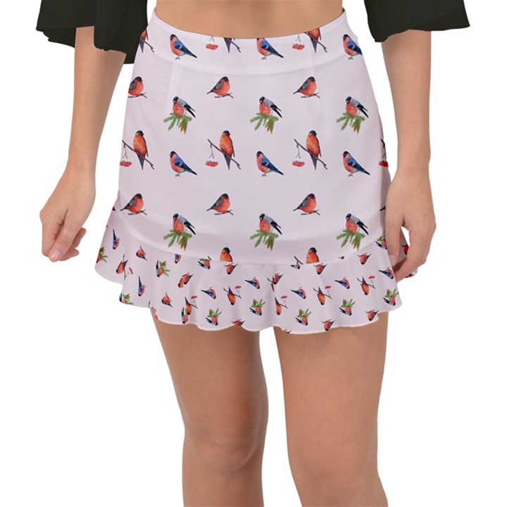 Bullfinches Sit On Branches Fishtail Mini Chiffon Skirt