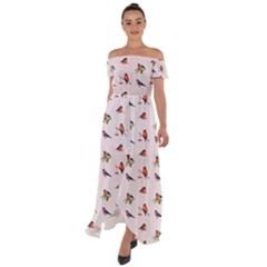 Bullfinches Sit On Branches Off Shoulder Open Front Chiffon Dress by SychEva