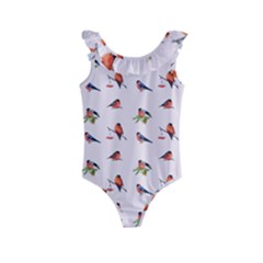 Bullfinches Sit On Branches Kids  Frill Swimsuit by SychEva