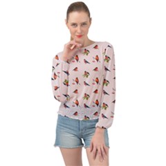 Bullfinches Sit On Branches Banded Bottom Chiffon Top by SychEva