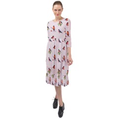 Bullfinches Sit On Branches Ruffle End Midi Chiffon Dress by SychEva