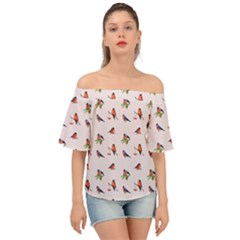 Bullfinches Sit On Branches Off Shoulder Short Sleeve Top by SychEva