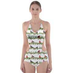 Bullfinches On The Branches Cut-out One Piece Swimsuit by SychEva