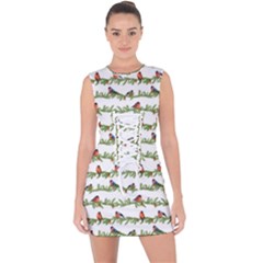 Bullfinches On The Branches Lace Up Front Bodycon Dress by SychEva