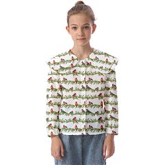 Bullfinches On The Branches Kids  Peter Pan Collar Blouse