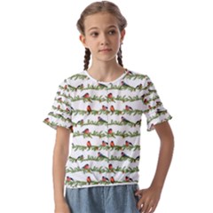 Bullfinches On The Branches Kids  Cuff Sleeve Scrunch Bottom Tee